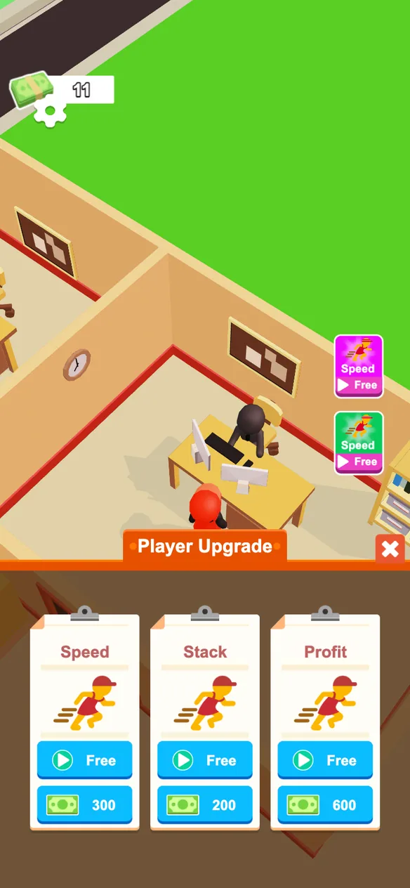 Burger Bar Player Upgrade panel for speed stack and profit