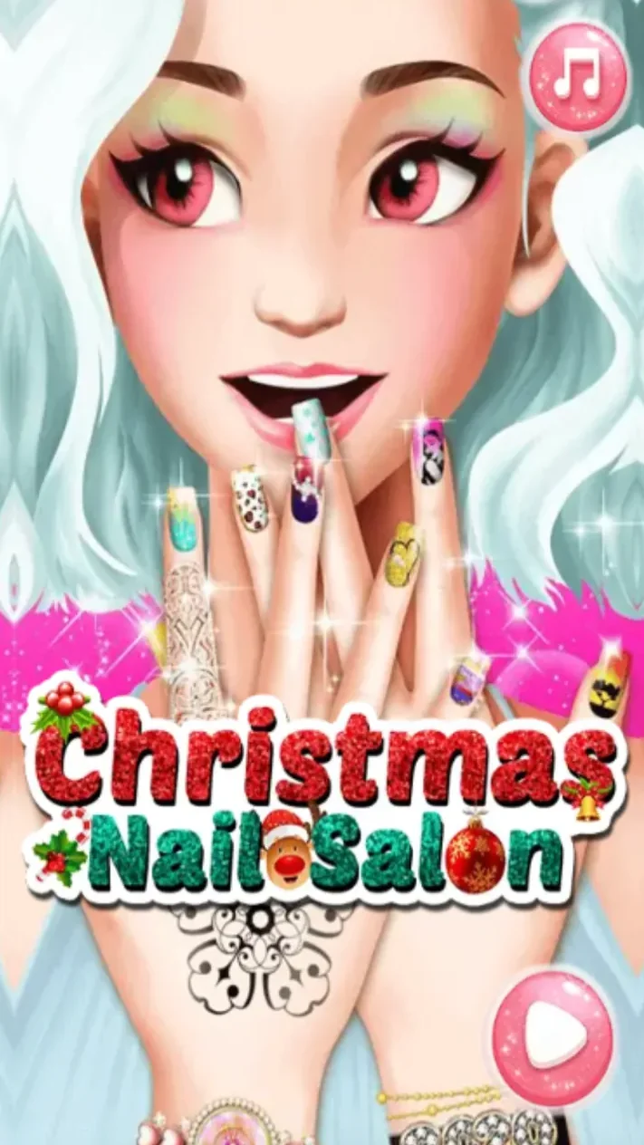 Christmas Nail Salon title screen with music and Play buttons