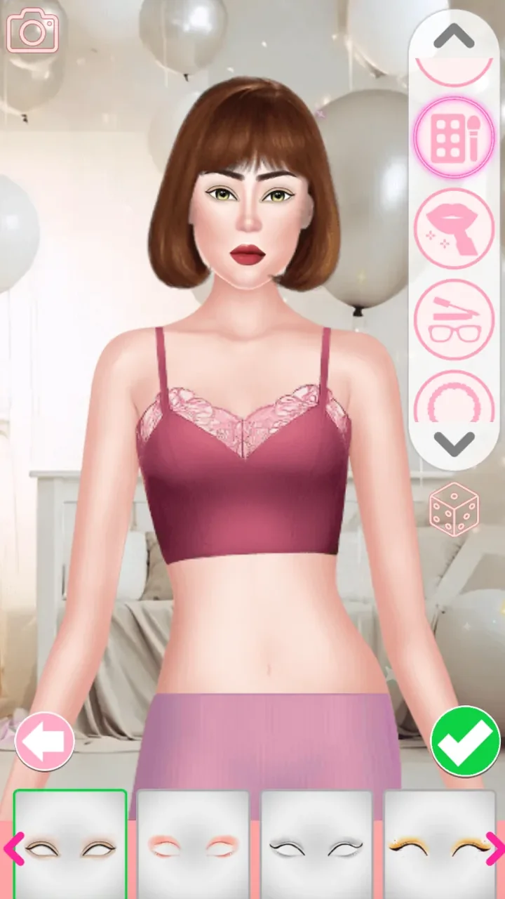 Brown bob character preview with four eye makeup choices