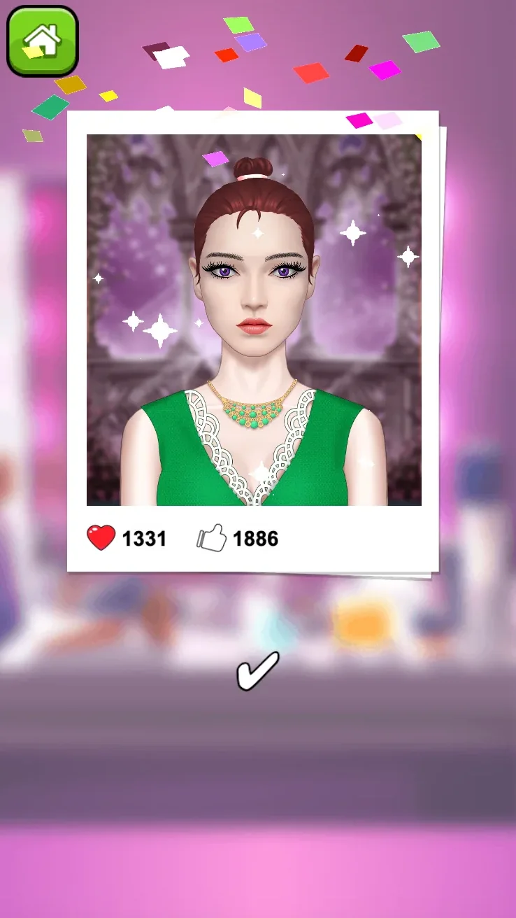 Completed Level 2 makeover result card with score counters