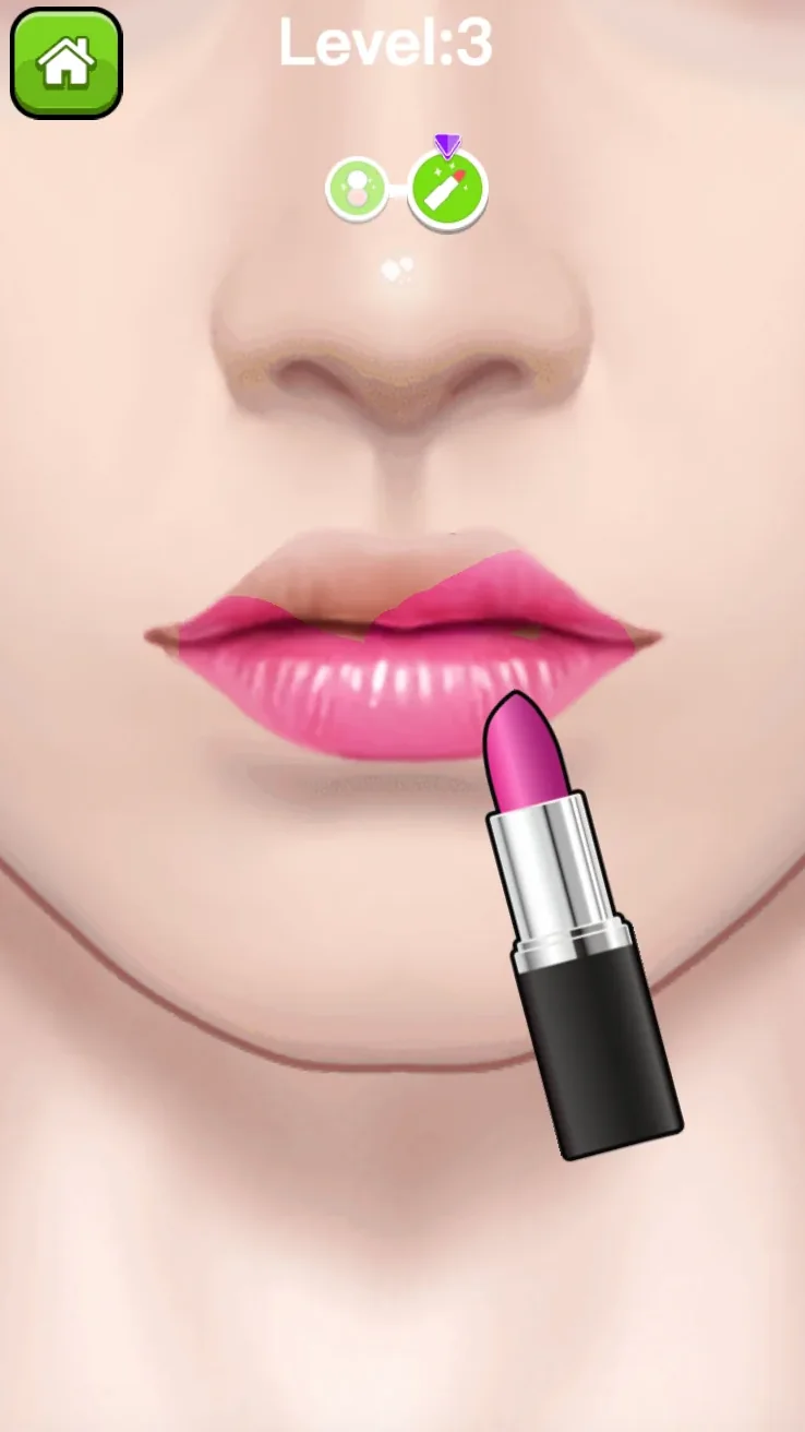 Pink lipstick being applied in a close-up Level 3 view