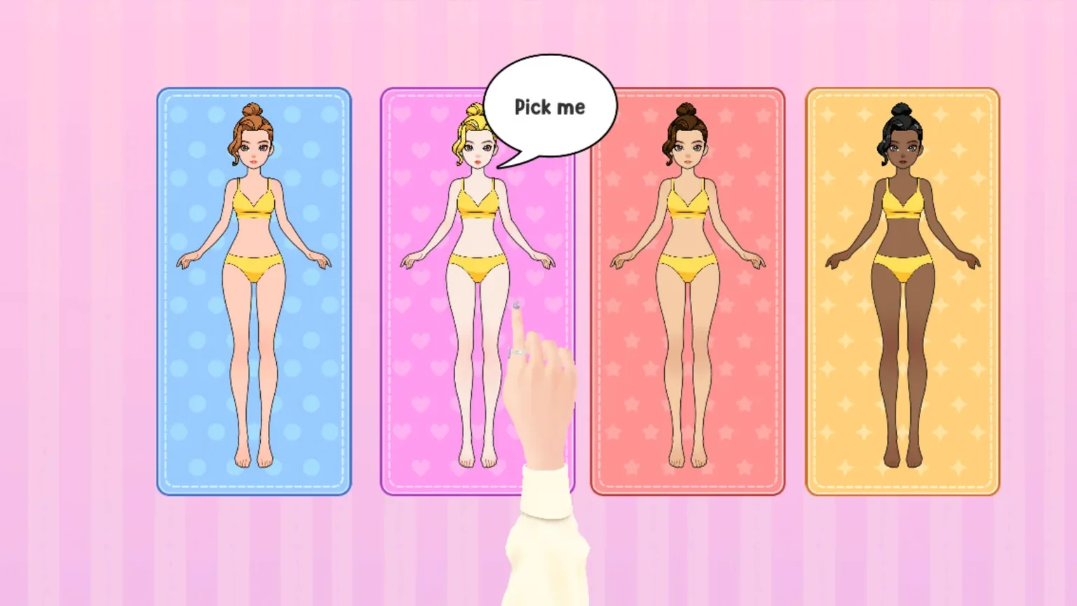 Paper Doll Diary doll selection centered in a landscape browser window