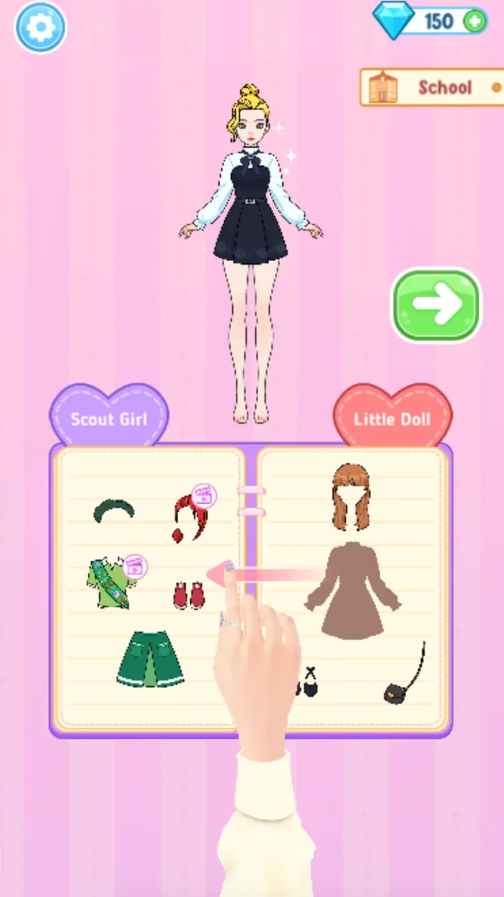 Hand gesture showing how to turn the wardrobe diary page
