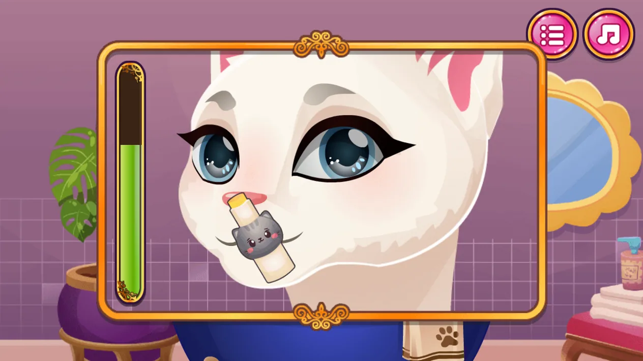 Pet Fashion Stylist toothbrush cleaning the cat's marked teeth