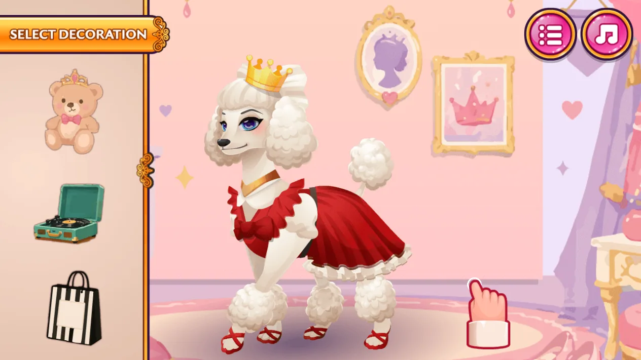 Pet Fashion Stylist photo stage asking the player to select decoration