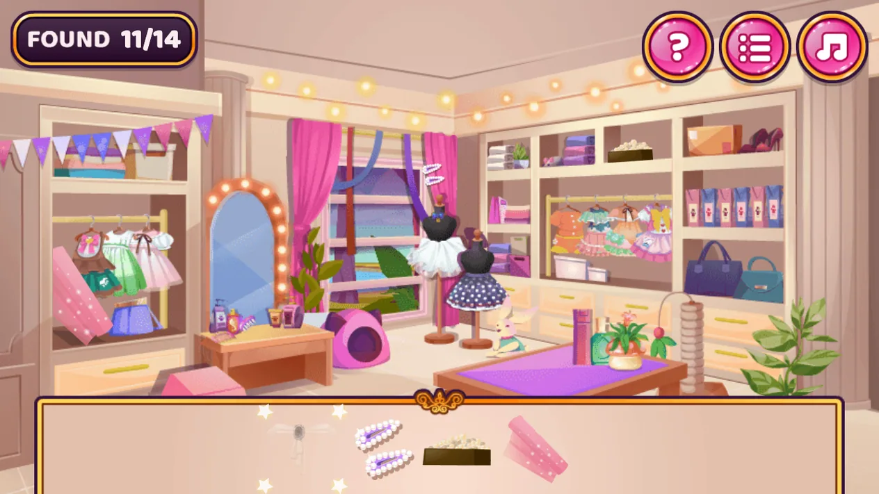 Pet Fashion Stylist hidden-object room after eleven items are found